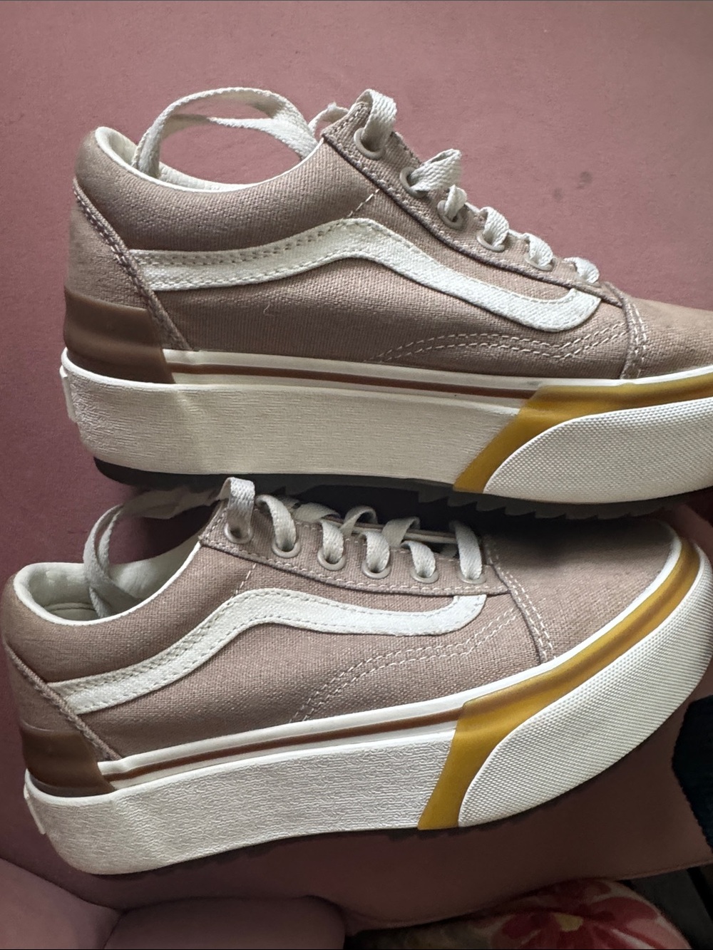 Vans Old Skool Low-Top Stacked Platform Canvas Sneakers Beige Tan Size 6 - Picture 9 of 10